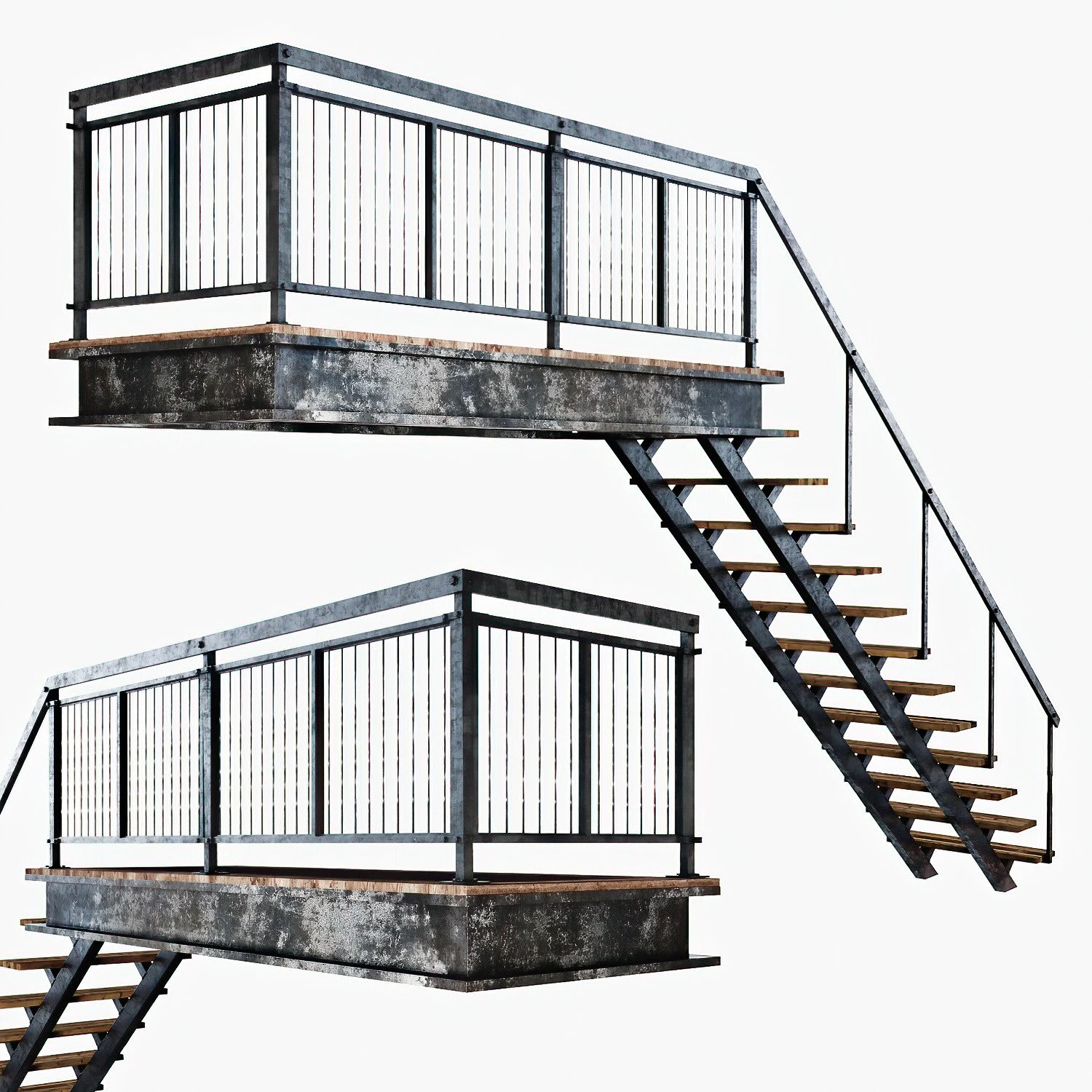 metal stair with railing 3D Model .c4d .max .obj .3ds .fbx .stl .blend