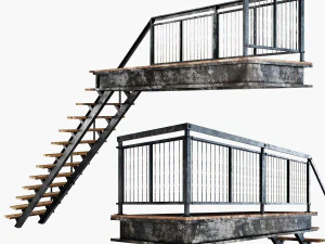 metal stair with railing 3D Model
