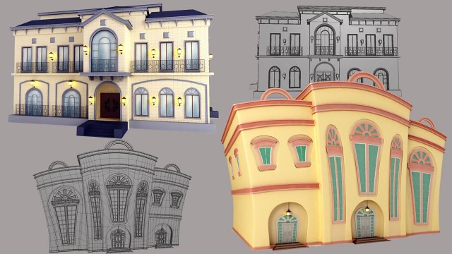 two houses 3D 모델 .c4d .max .obj .3ds .fbx .stl .blend 
