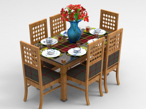 wooden dinning table set 3D Model