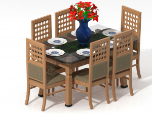 wooden dinning table set 3D Model