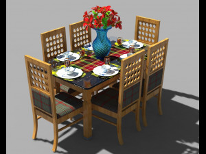 wooden dinning table set 3D Model