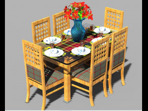 wooden dinning table set 3D Model