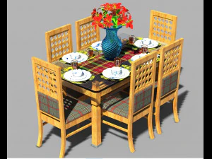 ahşap yemek masası takımı 3D Model