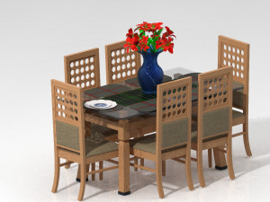 wooden dinning table set 3D Model