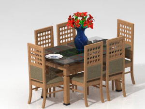 ahşap yemek masası takımı 3D Model