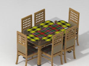 wooden dinning table set 3D Model
