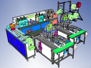 l&iacute;nea de producci&oacute;n autom&aacute;tica de mascarillas de un arrastre y dos m&aacute;quinas de mascarillas Modelo 3D