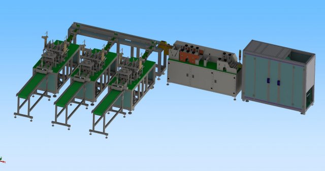 production line of six generation one drag three mask machine 3D Модель .c4d .max .obj .3ds .fbx .stl .blend 