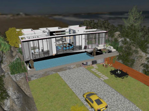 of pool appearance in modern villa Modello 3D