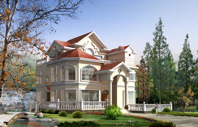 3-storey single family villa 3D Model .c4d .max .obj .3ds .fbx .stl .blend 