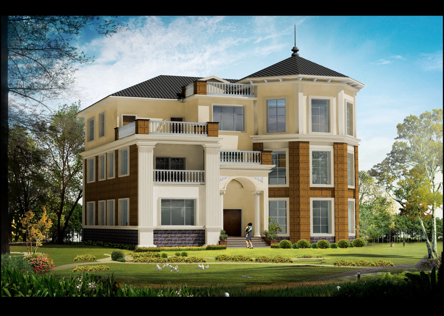 three story villa 3D Model .c4d .max .obj .3ds .fbx .stl .blend 