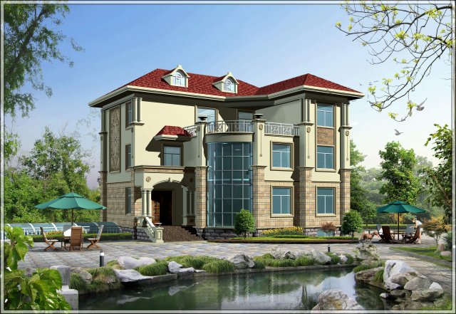 2-storey semi detached villa 3D 모델 .c4d .max .obj .3ds .fbx .stl .blend 