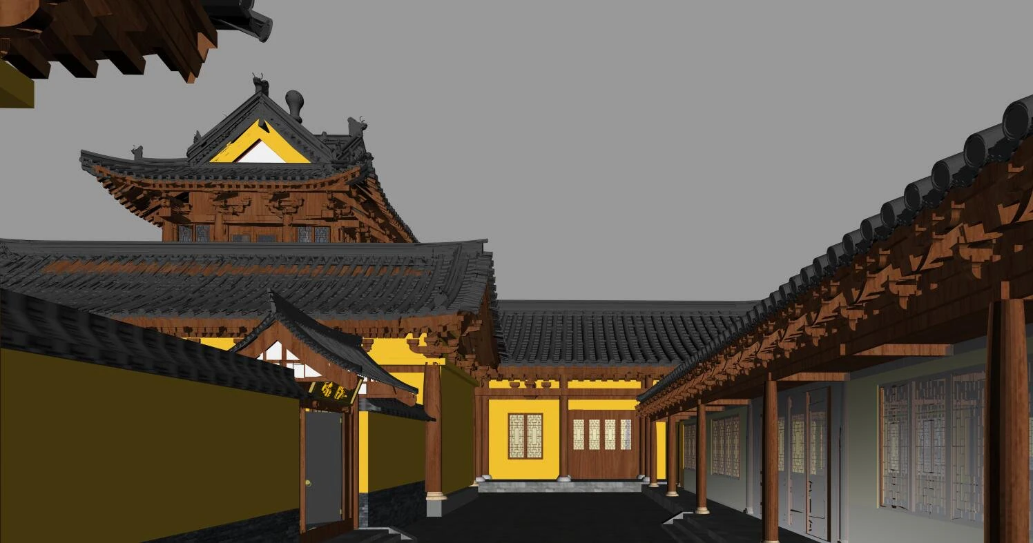 of new chinese ancient temple corridor 3D Model .c4d .max .obj .3ds .fbx .stl .blend