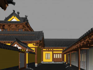 新中式古庙长廊 3D 模型
