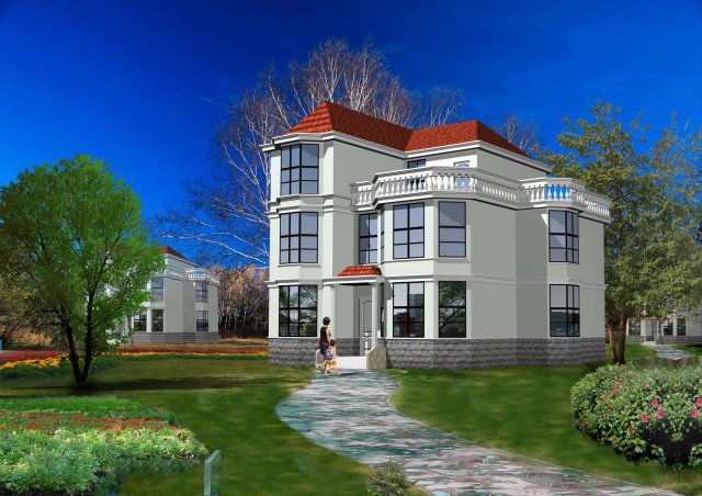 three storey villa 3-16 3D 모델 .c4d .max .obj .3ds .fbx .stl .blend 