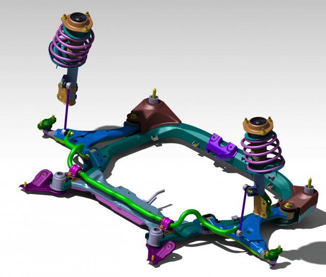mcpherson independent front suspension of three compartment car 3Dモデル .c4d .max .obj .3ds .fbx .stl .blend