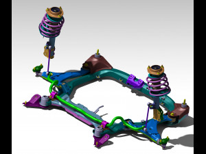 mcpherson independent front suspension of three compartment car 3D Model