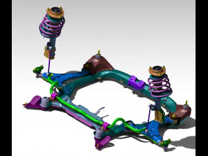 &Uuml;&ccedil; b&ouml;lmeli arabanın Mcpherson bağımsız &ouml;n s&uuml;spansiyonu 3D Model