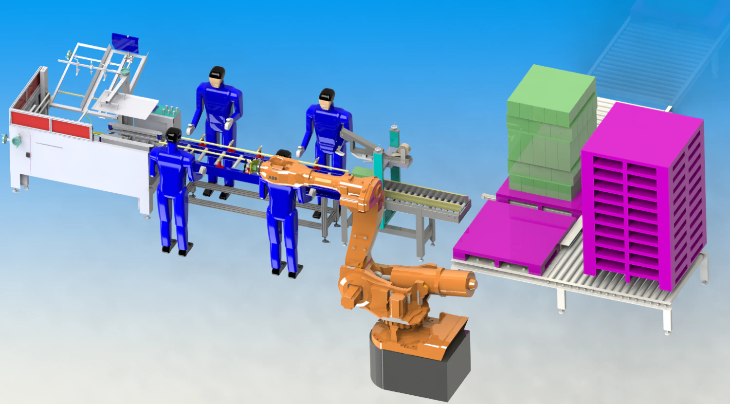 automatic carton stacking line robot palletizing and packing machine 3D Model .c4d .max .obj .3ds .fbx .stl .blend