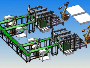 автоматическая линия упаковки - линия оборудования для сортировки и штабелирования упаковки 3D Модель