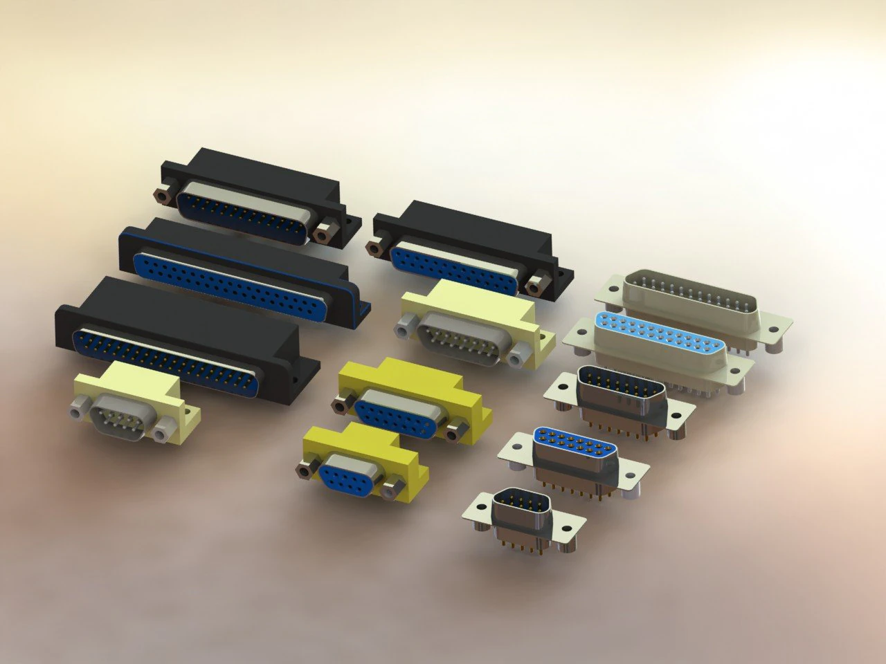 db9-db15-db25-db37-connector 3D Model .c4d .max .obj .3ds .fbx .stl .blend 