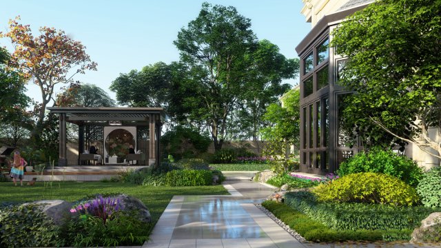 European style courtyard garden SU model landscape Modelo 3D .c4d .max .obj .3ds .fbx .stl .blend 