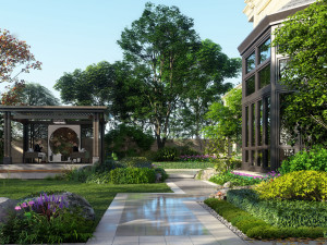 European style courtyard garden SU model landscape Modelo 3D