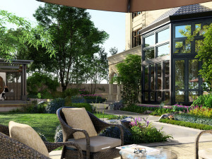 European style courtyard garden SU model landscape Modelo 3D