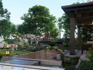 European style courtyard garden SU model landscape Modelo 3D