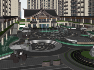 New Chinese style residential area landscape design su model Modello 3D