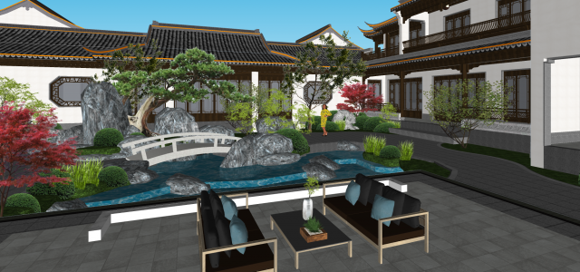 New Chinese landscape garden landscape su model Modelo 3D .c4d .max .obj .3ds .fbx .stl .blend 
