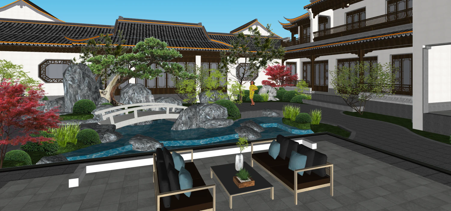 New Chinese landscape garden landscape su model 3D Model .c4d .max .obj .3ds .fbx .stl .blend 