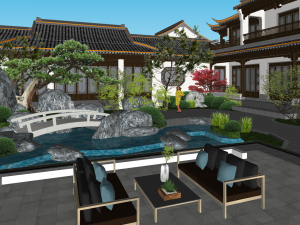 New Chinese landscape garden landscape su model 3D Модель