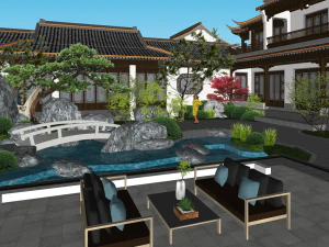 New Chinese landscape garden landscape su model 3D Model