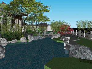 New Chinese landscape garden landscape su model 3D Model