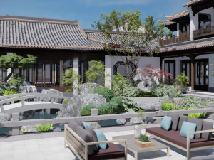 New Chinese landscape garden landscape su model 3D Model