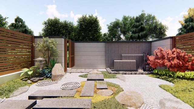 Japanese style garden SU model landscape Modelo 3D .c4d .max .obj .3ds .fbx .stl .blend 