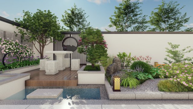 New Chinese courtyard landscape SU model 3D Модель .c4d .max .obj .3ds .fbx .stl .blend 