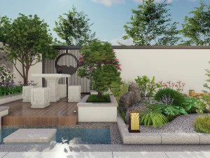 新しい中国の中庭風景SUモデル 3Dモデル