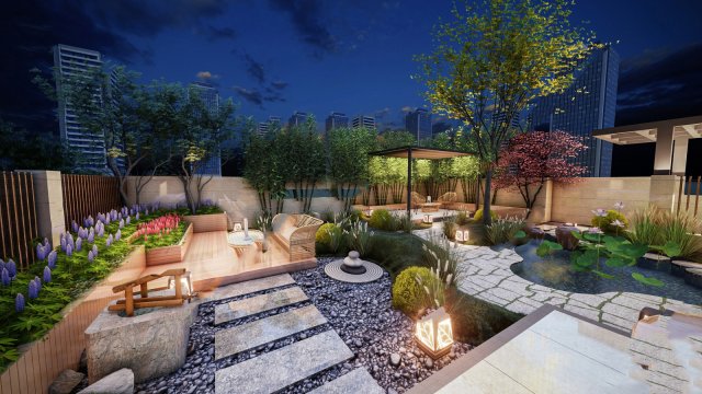 Modern Roof Garden SU Model Modelo 3D .c4d .max .obj .3ds .fbx .stl .blend 