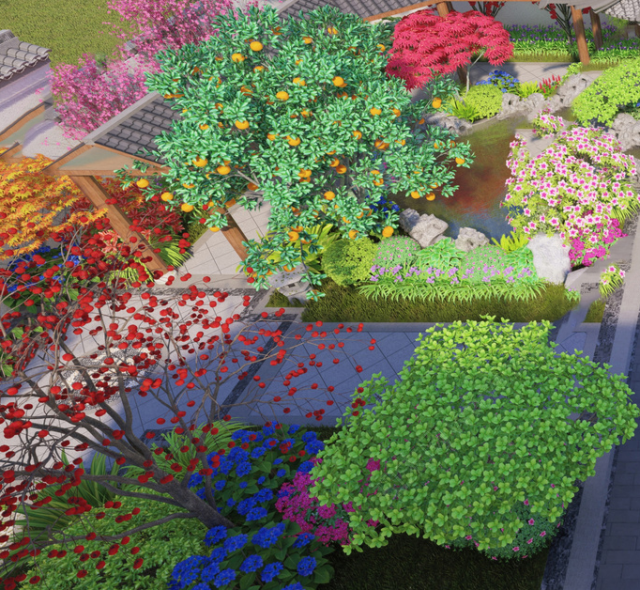 Courtyard Garden SU Model 3D Model .c4d .max .obj .3ds .fbx .stl .blend 