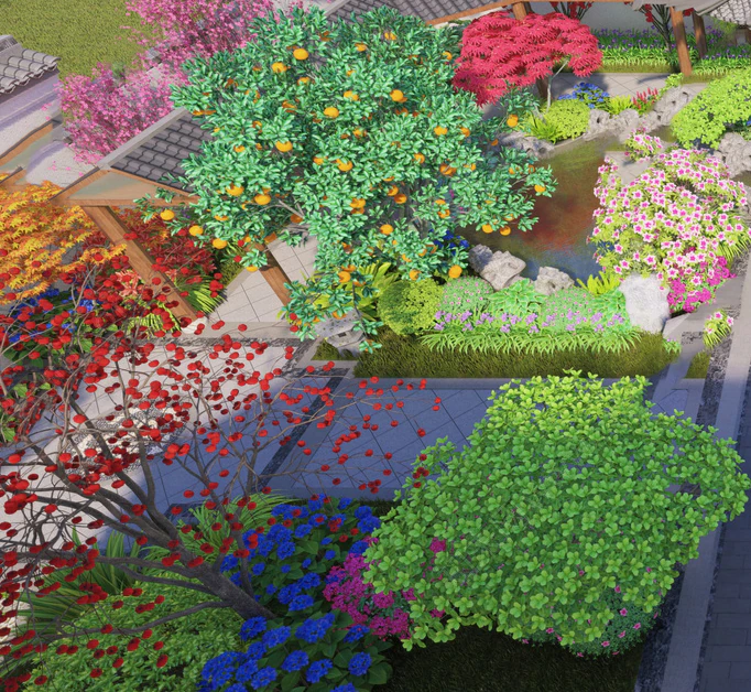 Courtyard Garden SU Model 3D Model .c4d .max .obj .3ds .fbx .stl .blend