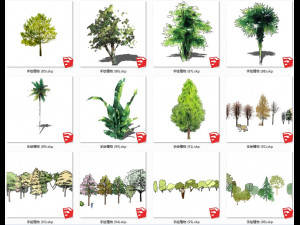 Garden plant hand-painted arbor SU model collection 100 3D 模型