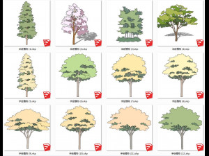 Garden plant hand-painted arbor SU model collection 100 Modello 3D