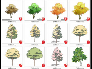 Garden plant hand-painted arbor SU model collection 100 Modello 3D