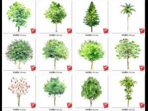 Garden plant hand-painted arbor SU model collection 100 Modello 3D