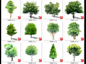 Garden plant hand-painted arbor SU model collection 100 Modello 3D