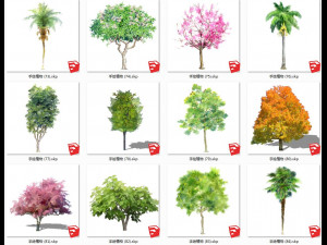 Garden plant hand-painted arbor SU model collection 100 Modello 3D