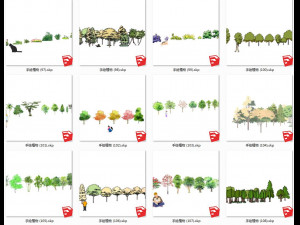 Garden plant hand-painted arbor SU model collection 100 Modello 3D